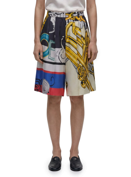 Celine Shorts In Printed Silk Twill Multicolor