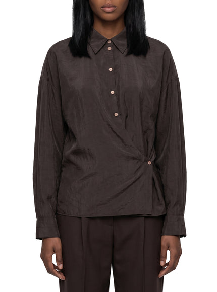 Lemaire Licorice Straight Collar Twisted Shirt Brown