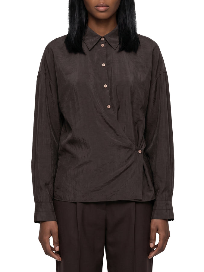 Lemaire Licorice Straight Collar Twisted Shirt Brown