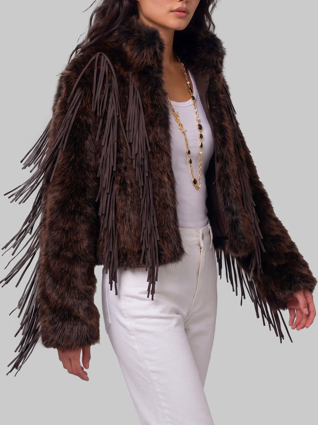 Uncommon Faux Fur Jacket With Fringe