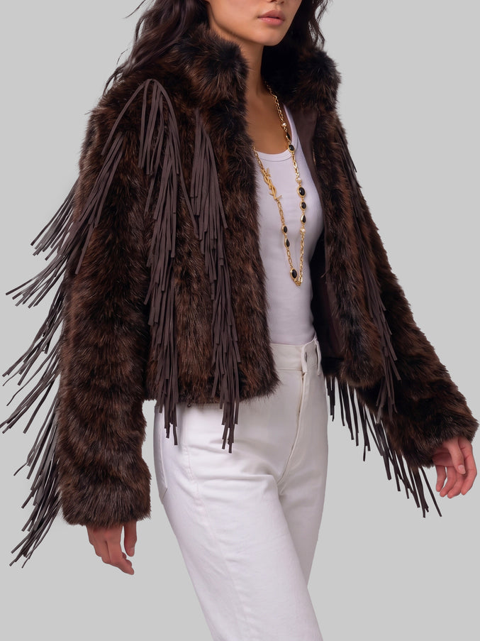 Uncommon Faux Fur Jacket With Fringe
