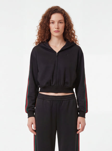 Gucci Zip Jacket In Cotton Jersey With Web Ribbon Black
