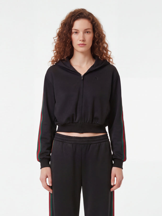 Gucci Zip Jacket In Cotton Jersey With Web Ribbon Black
