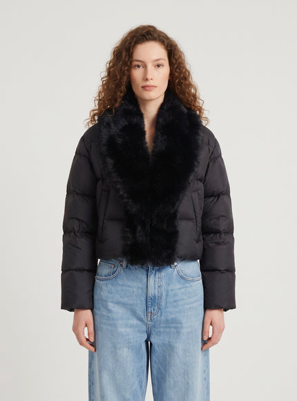 Gucci Short Padded Down Jacket With Shearling Black