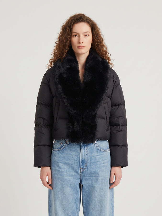 Gucci Short Padded Down Jacket With Shearling Black