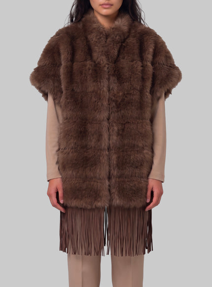 Uncommon Faux Fur Cape With Fringe Brown