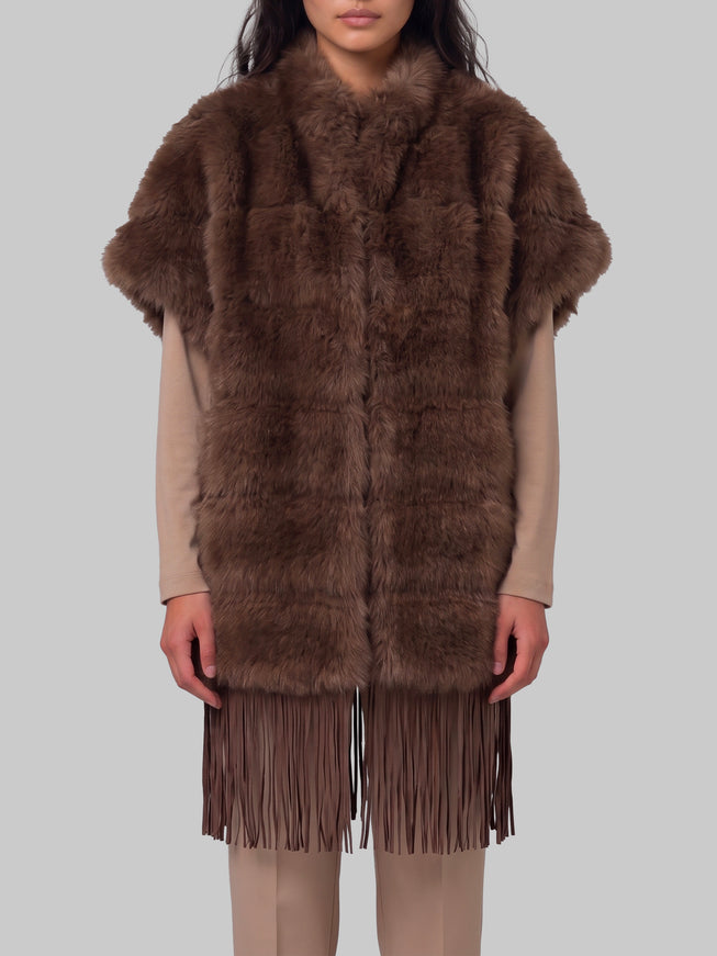Uncommon Faux Fur Cape With Fringe Brown