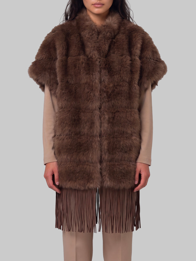 Uncommon Faux Fur Cape With Fringe Brown