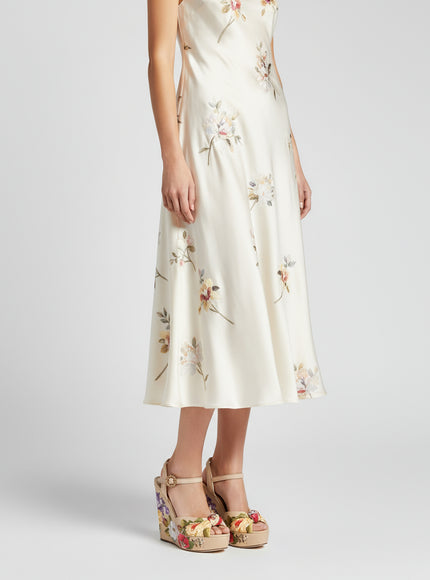 Dolce & Gabbana Beige Floral Ankle Strap Wedge Sandals