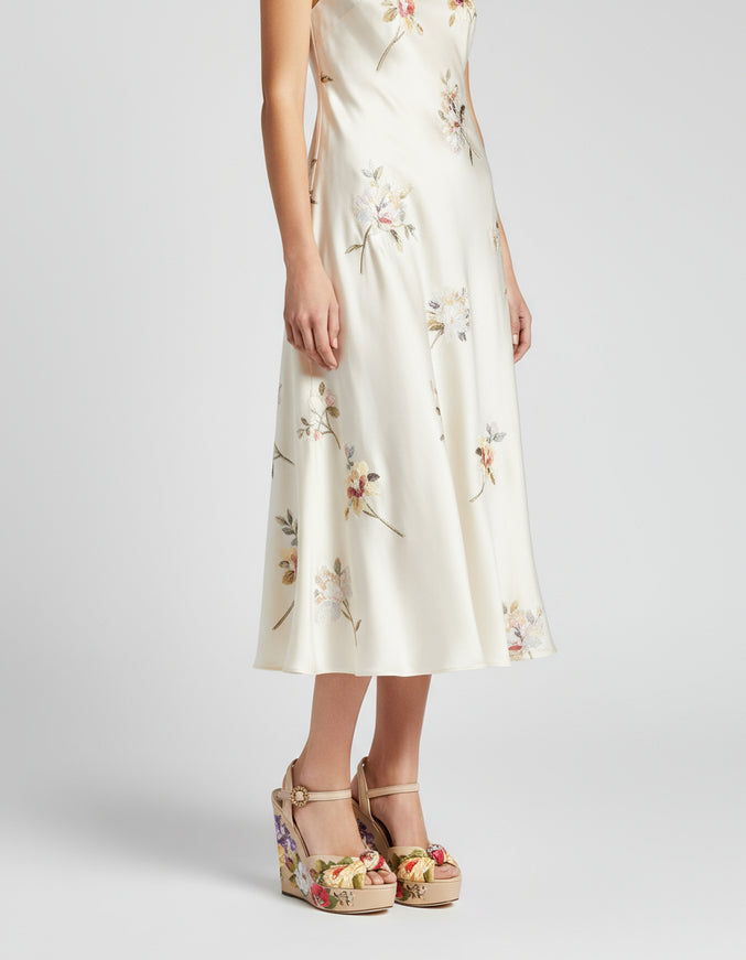 Dolce & Gabbana Beige Floral Ankle Strap Wedge Sandals