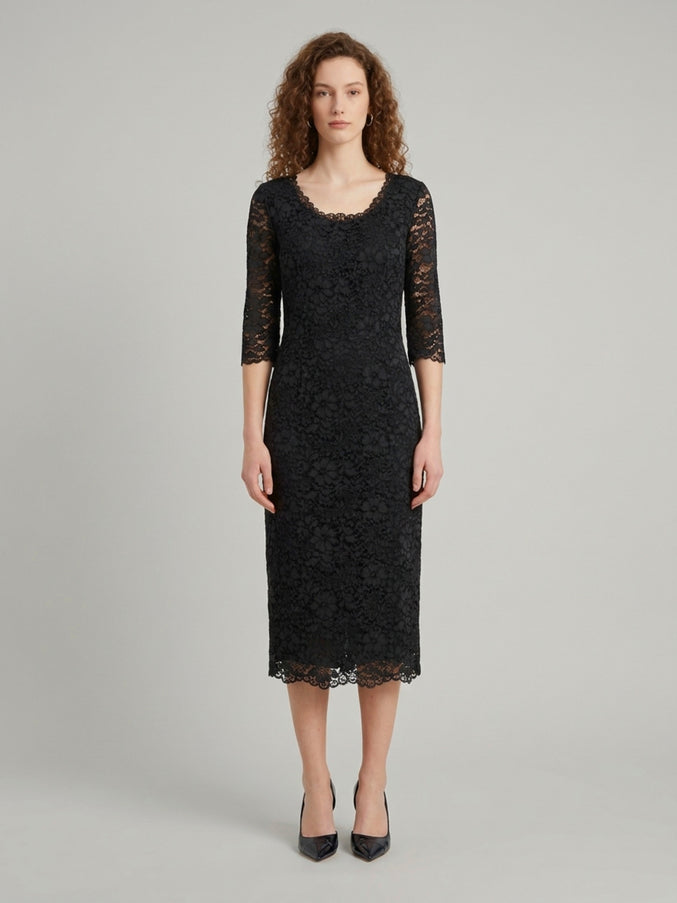 Sutton New York Black Lace Midi Sheath Dress Black
