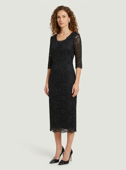 Sutton New York Black Lace Midi Sheath Dress