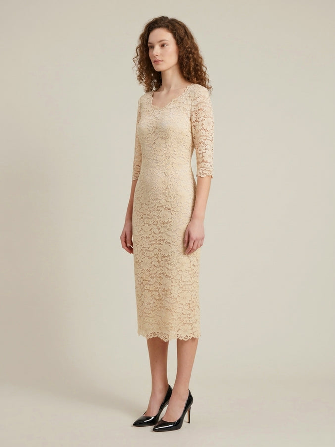 Sutton New York White Lace Midi Sheath Dress