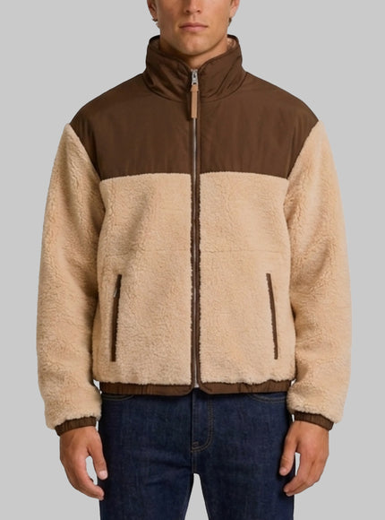 Ami Paris Zip Jacket With Nylon Inserts Beige