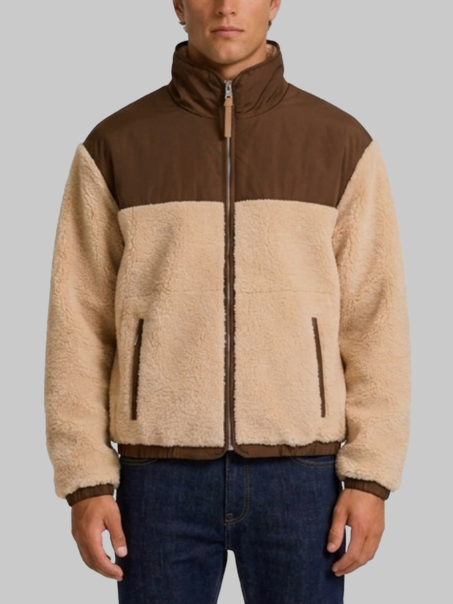 Ami Paris Zip Jacket With Nylon Inserts Beige