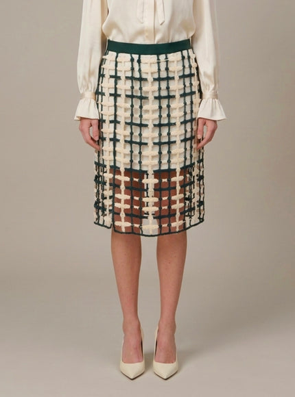Sutton New York Green Mesh Midi Skirt White