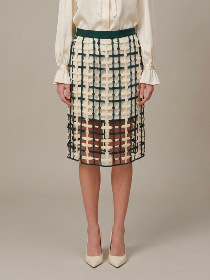Sutton New York Green Mesh Midi Skirt White