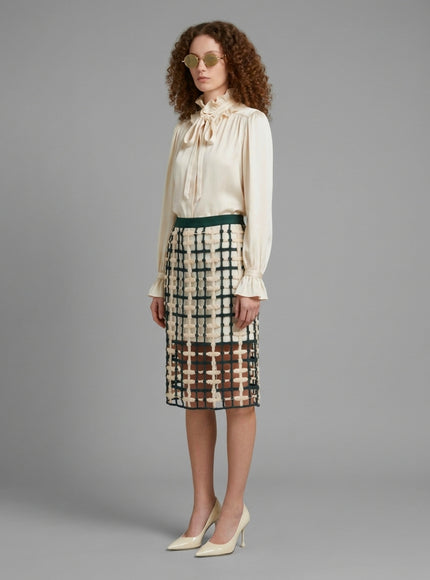 Sutton New York Green Mesh Midi Skirt