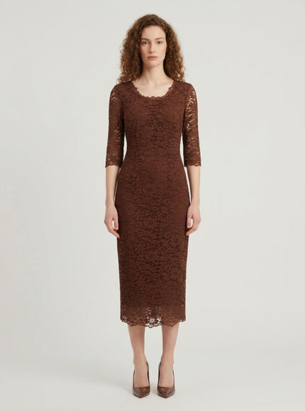 Sutton New York Brown Lace Midi Sheath Dress Brown