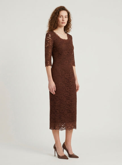 Sutton New York Brown Lace Midi Sheath Dress