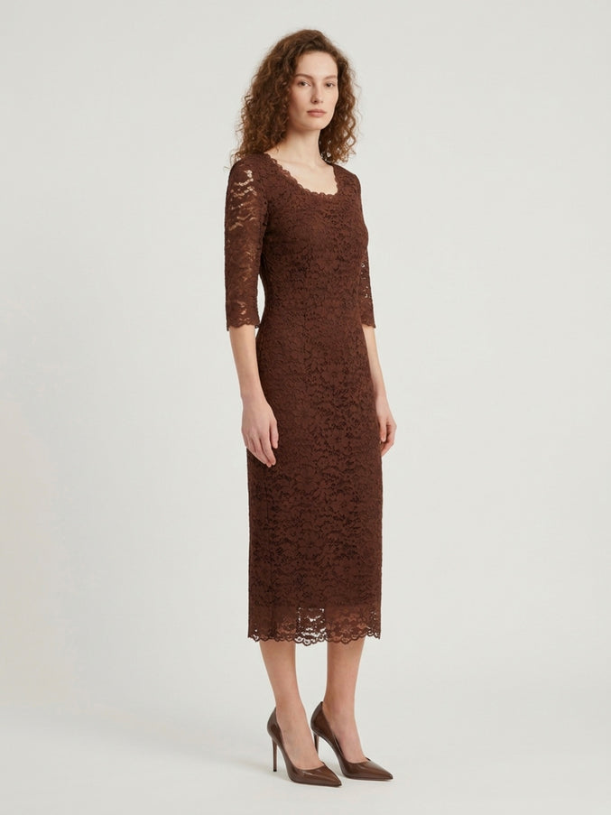 Sutton New York Brown Lace Midi Sheath Dress