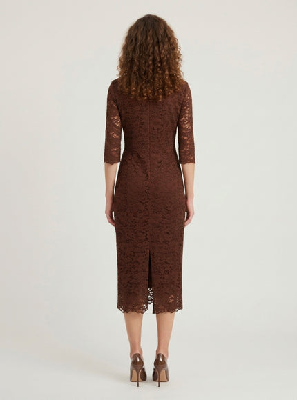 Sutton New York Brown Lace Midi Sheath Dress