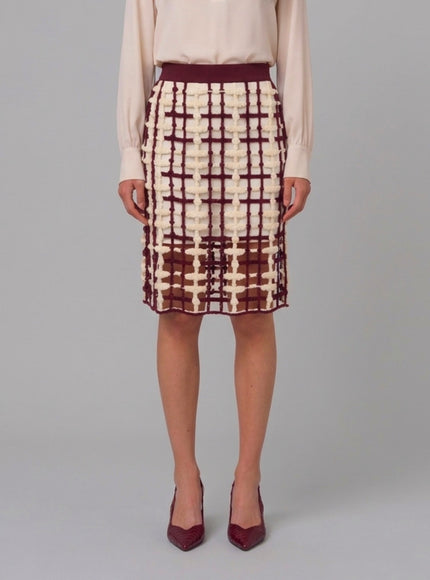 Sutton New York Burgundy Mesh Midi Skirt White