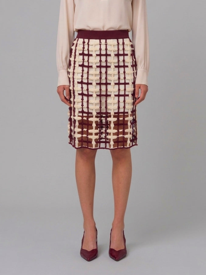 Sutton New York Burgundy Mesh Midi Skirt White
