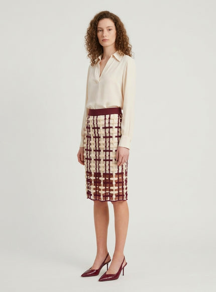 Sutton New York Burgundy Mesh Midi Skirt