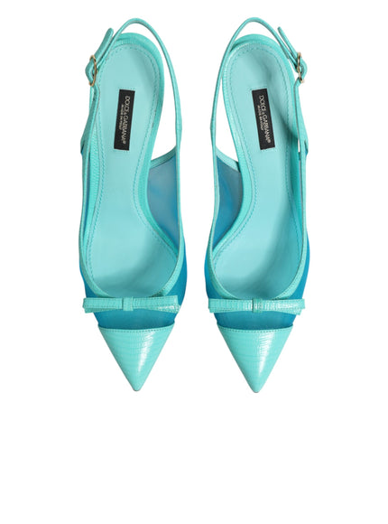 Dolce & Gabbana Blue Leather Mesh Heels Slingback Shoes