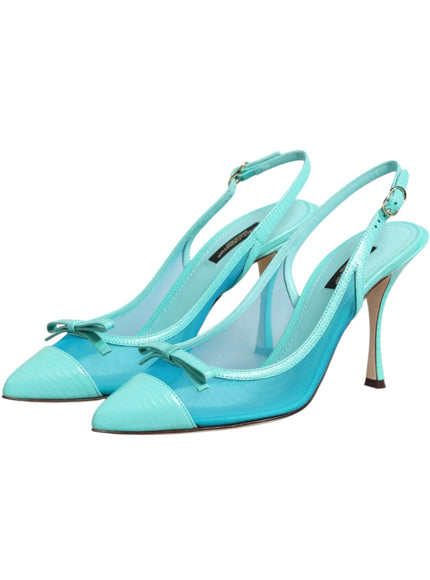 Dolce & Gabbana Blue Leather Mesh Heels Slingback Shoes