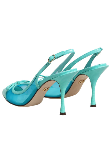 Dolce & Gabbana Blue Leather Mesh Heels Slingback Shoes