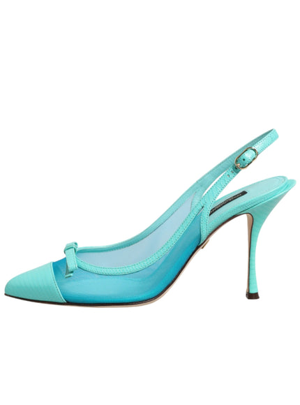 Dolce & Gabbana Blue Leather Mesh Heels Slingback Shoes