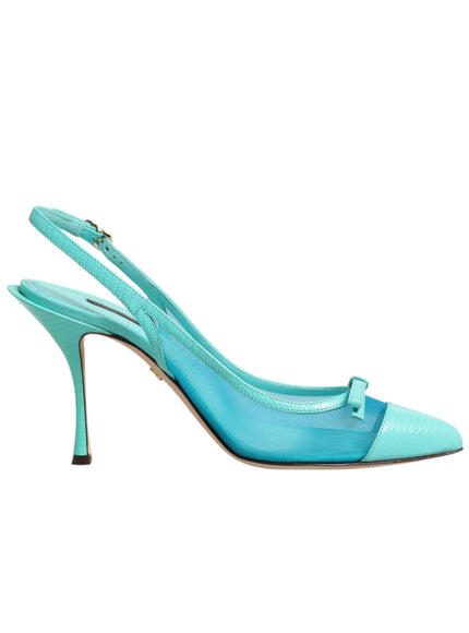 Dolce & Gabbana Blue Leather Mesh Heels Slingback Shoes
