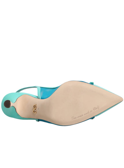 Dolce & Gabbana Blue Leather Mesh Heels Slingback Shoes