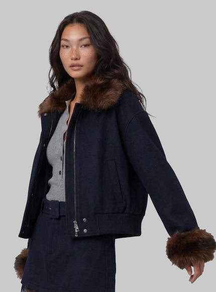 Self Portrait Short Coat With Fur Inserts
