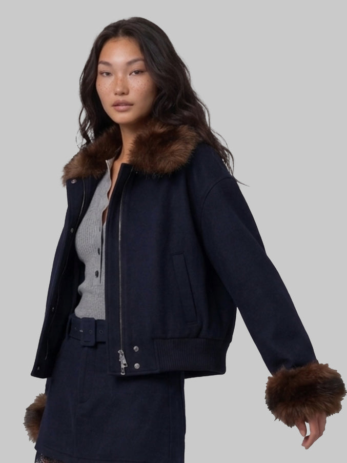 Self Portrait Short Coat With Fur Inserts