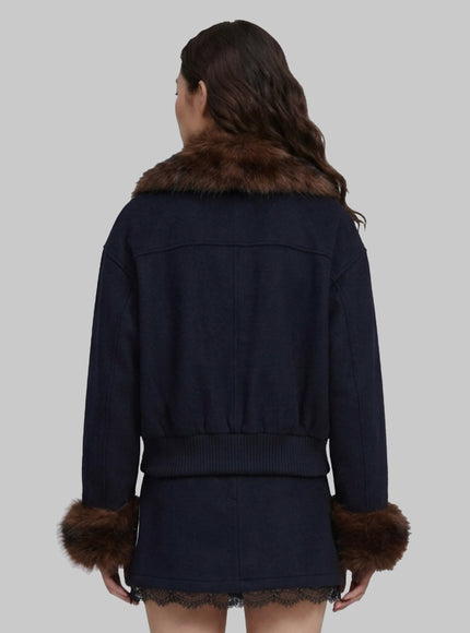 Self Portrait Short Coat With Fur Inserts