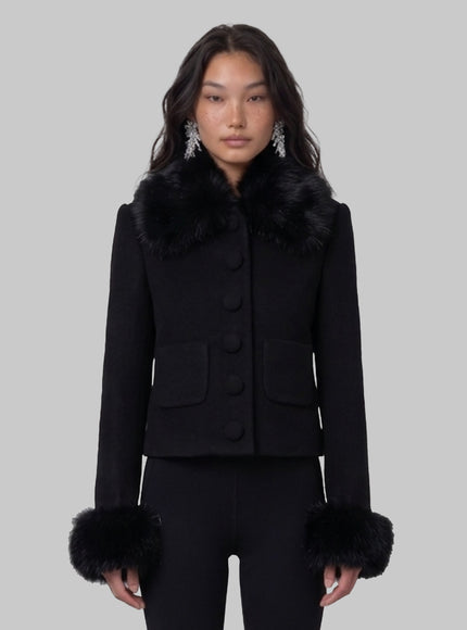 Self Portrait Short Coat With Faux Fur Inserts Black