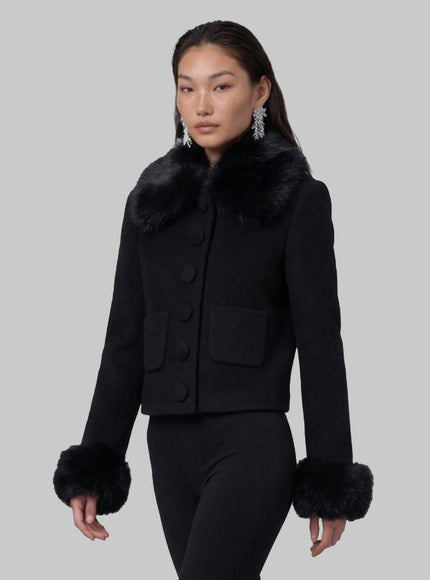 Self Portrait Short Coat With Faux Fur Inserts