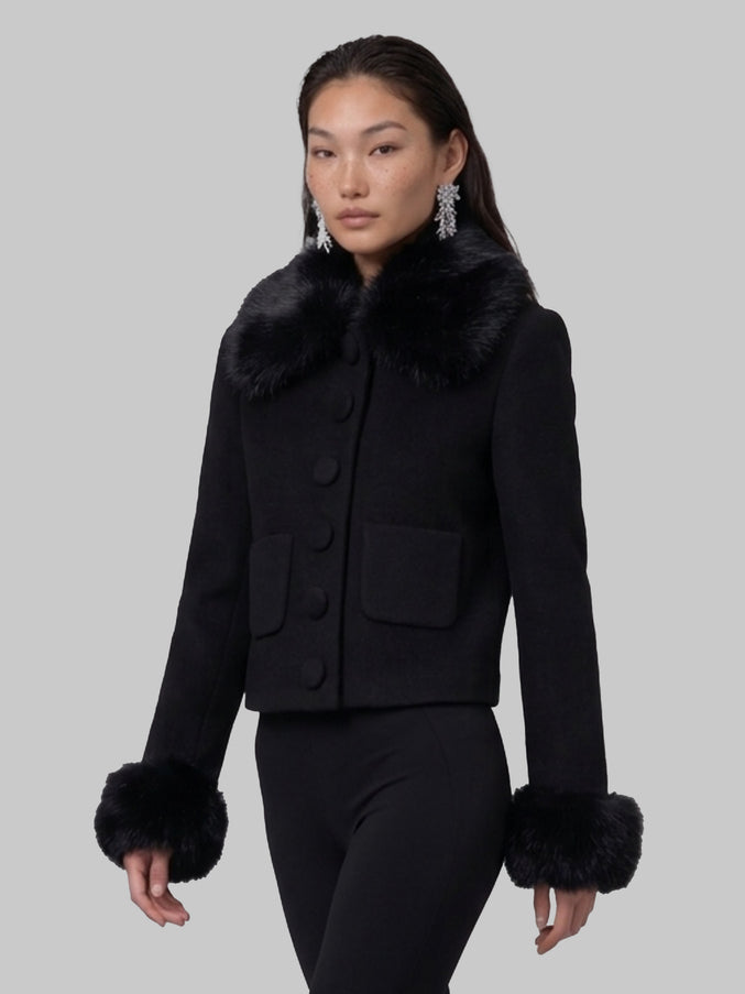 Self Portrait Short Coat With Faux Fur Inserts