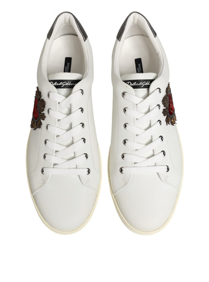 Dolce & Gabbana White Leather Heart Embellished Sneakers