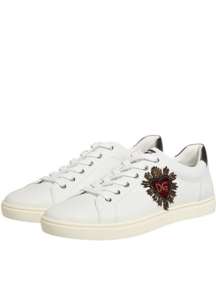 Dolce & Gabbana White Leather Heart Embellished Sneakers