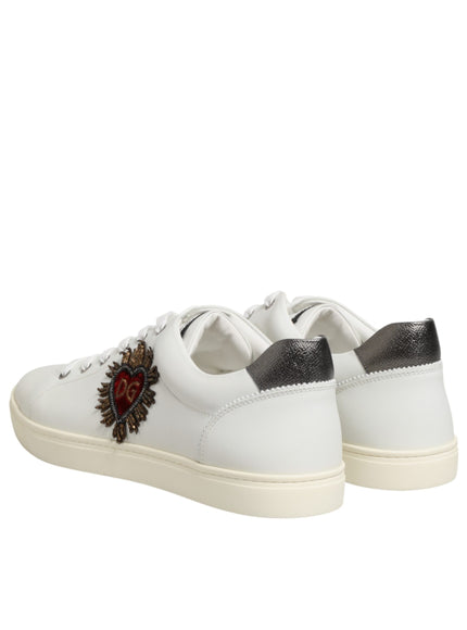 Dolce & Gabbana White Leather Heart Embellished Sneakers