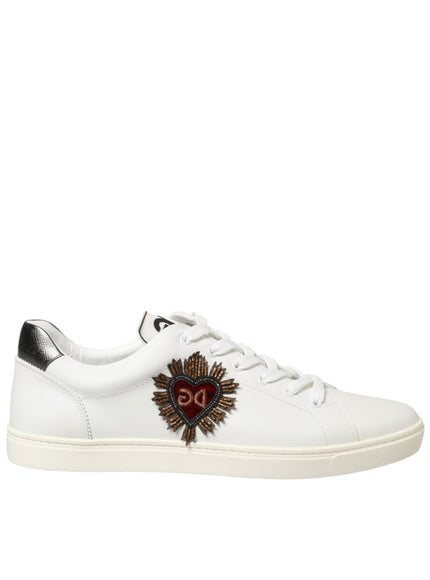 Dolce & Gabbana White Leather Heart Embellished Sneakers