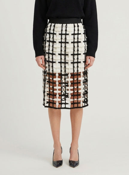 Sutton New York Black Mesh Midi Skirt White