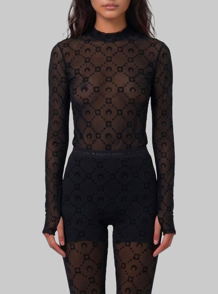 Marine Serre Monogram Mesh Flock Second Skin Top Black