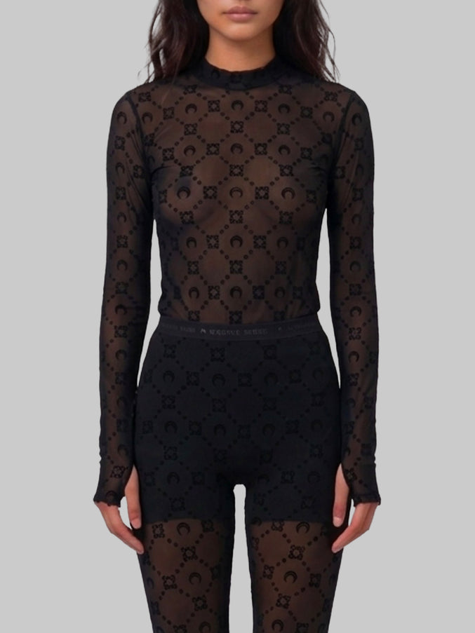 Marine Serre Monogram Mesh Flock Second Skin Top Black
