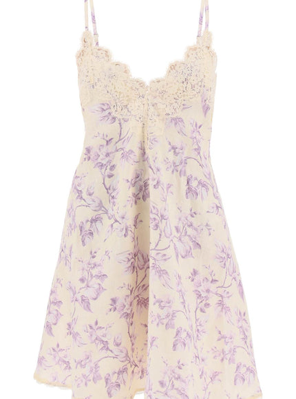 Zimmermann "mini linen dress with lace trim"