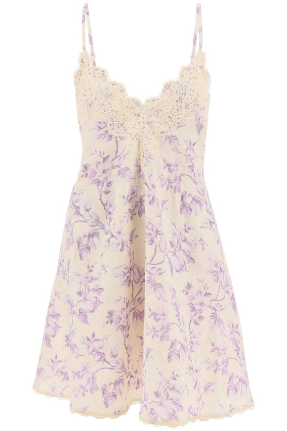 Zimmermann "mini linen dress with lace trim"